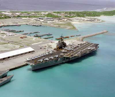 An American aircraft carrier at Diego Garcia.